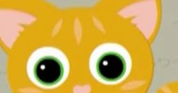 Calbeb the Cat, an adorable orange cat with big green eyes, sits playfully next to a ball of yarn.