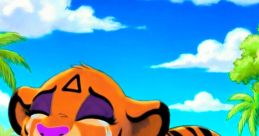 A sad young tiger with tears, expressing emotion in a lush green landscape, conveying feelings of loneliness and sadness.