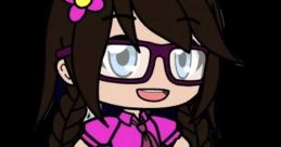 Cute animated character with brown braids, glasses, and a pink dress, showcasing a fun and stylish vibe.