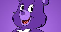 Cute purple bear character with a heart on its belly, representing Harmony Bear, symbolizes love and friendship.