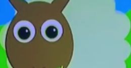 Cartoon sheep with big eyes and a grassy backdrop, representing Shermen The Sheep character for children's education.