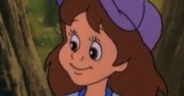 Christy from Care Bears Movie II, animated character in a cap, cheerful expression, standing in a forest setting.