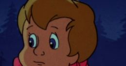 Dawn from Care Bears Movie II with her signature pink bows, displaying curiosity in a nighttime forest setting.