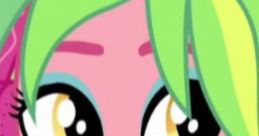 Lemon Zest from MLP:EG smiling with vibrant green hair and stylish headphones, showcasing her energetic personality.
