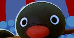 Pingu the Penguin with a red beak poses playfully against a colorful background, showcasing his charming character.