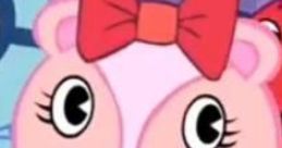 Giggles from Happy Tree Friends with pink fur and a big red bow, showcasing her cheerful and playful personality.
