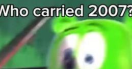 Gummibar meme featuring the character, humorously claiming responsibility for carrying 2007 in pop culture.