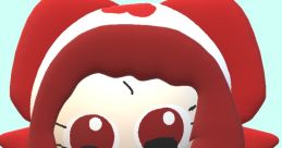 Cute cartoon character with red and white colors, featuring large eyes and playful design, inspired by Phoebe Chu.