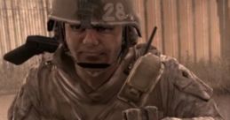 Lt. Vasquez from COD 4: MW1, crouching in tactical gear with weapon, ready for action in a combat zone setting.