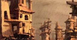 Arriving In Trimaka: Trimaka Cityscape Arriving in Trimaka immerses visitors in a vibrant, steam-punk influenced cityscape.