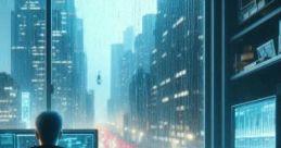 A Rainy Cyberpunk Apartment: Working In A Rainy Cyberpunk Apartment Immerse yourself in the atmosphere of a rainy cyberpunk
