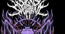 Intricate deathcore artwork featuring a menacing creature design with sharp details and vibrant colors on a black background.