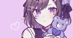 Cute character holding a teddy bear, featuring soft purple tones and stylish accessories, perfect for Pjsk fans.