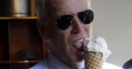 Joe Biden enjoying ice cream while holding cash, showcasing a lighthearted moment in political life.