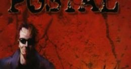 Postal 2 game artwork featuring the protagonist holding a weapon against a red, cracked background, showcasing its edgy style.