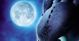 A young character reaches out to a Night Fury dragon under a glowing moon in a mystical night sky.