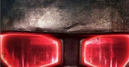 Close-up of a futuristic helmet with glowing red eyes, evoking the vibe of New Vegas and its post-apocalyptic aesthetics.