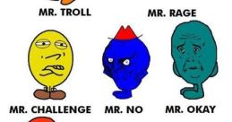 Mr Meme The surrounding the subject of Mr. Meme are a cacophony of various tones and expressions, each representing a