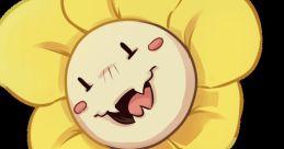 Cheerful Flowey character with a yellow flower head, playful expression, and green stem, embodying charm and mischief.