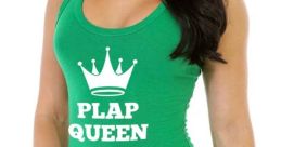 Green tank top outfit with "PLAP QUEEN" design, perfect for trendy casual wear or fun events.