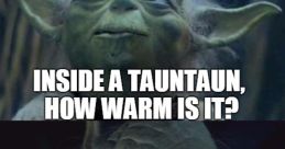 Yoda delivers a pun about the warmth inside a tauntaun, creating laughter with his classic humor. Perfect for a lighthearted moment.