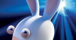 Joyful Rabbid dancing under disco lights, surrounded by other playful Rabbids in a vibrant, animated celebration.
