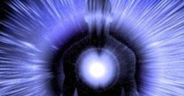 A silhouette radiates energy, symbolizing the concept of teleportation amidst a blue and black cosmic background.