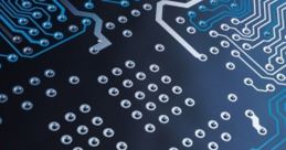 Close-up of a circuit board showcasing intricate blue pathways and silver contacts, highlighting advanced technology design.