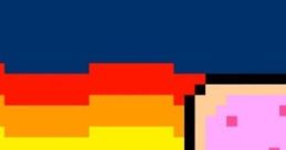 Nyan Cat flying through a vibrant rainbow trail, featuring its iconic pop-tart body and pixel art style.
