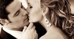 Couple sharing a romantic kiss, capturing love and intimacy in a softly lit, elegant setting. Perfect for wedding themes.