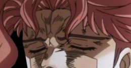 Character from "JoJo's Bizarre Adventure" joyfully savoring cherries, showcasing vibrant hair and expressive features.