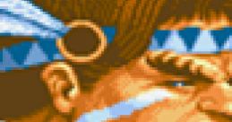 T. Hawk from Super Street Fighter II showcasing his iconic tribal look with blue markings and strong demeanor.