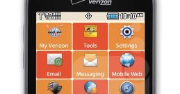Samsung phone displaying Verizon Wireless apps, including messaging, email, and social networks features.