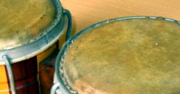 Two wooden bongos with metallic rims, showcasing their polished surface and vibrant tones, set on a wooden floor.