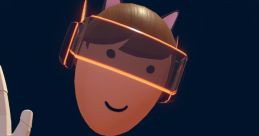 Character wearing a cat-eared headset, smiling, showcasing a humorous shirt about laser tag with an alpaca design.