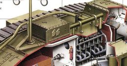 Detailed interior diagram of the 1916 World War I Mk. V Tank showcasing its components like the driver's cab and engine.