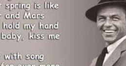 Frank Sinatra smiles alongside lyrics from "Fly Me to the Moon," capturing the romance and allure of the classic song.