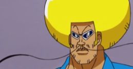 Character from Bobobo-bo Bo-bobo sporting a striking yellow afro and a blue suit, showcasing a unique anime style.