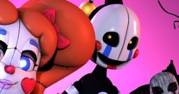 Three animatronic characters from FNAF against a vibrant pink background, showcasing their unique designs and features.