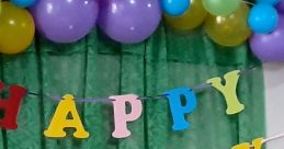 Colorful birthday decorations with a smiling child, featuring balloons and a big '7' sign for a joyful celebration.