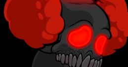 Tricky character with glowing red eyes and red clown hair, creating a spooky, playful atmosphere perfect for horror-themed content.