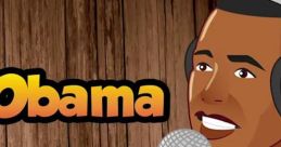 Cartoon character resembling Obama speaking into a microphone, promoting engagement and entertainment themes.