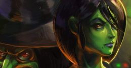 Gruntilda-inspired character artwork featuring a green-skinned witch and a sinister figure in the background.