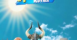 Fortnite characters celebrate #1 Victory Royale, showcasing unique skins and styles against a bright blue sky.