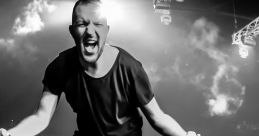 DJ performing passionately at a hardstyle festival, energizing a massive crowd with electrifying music and vibrant energy.