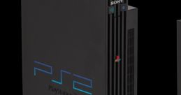 Classic Sony PlayStation 2 console with a blue stand and controller, featuring PS2 BIOS for nostalgic gaming experiences.