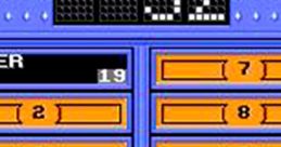 Gameboard from "Family Feud" (NES) showing scores and responses for round answers in a colorful layout.