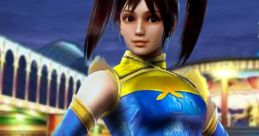 Xiaoyu from Tekken 3 in a vibrant blue outfit, showcasing her iconic style on the PlayStation platform.