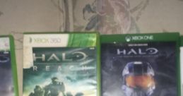 Halo game covers showcasing "Halo Reach" and "Halo: The Master Chief Collection" for Xbox, highlighting iconic franchise titles.