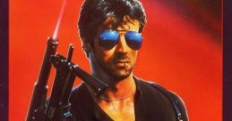Cover art of the Cobra video game featuring a character with sunglasses and dual guns, set against a bold red background.